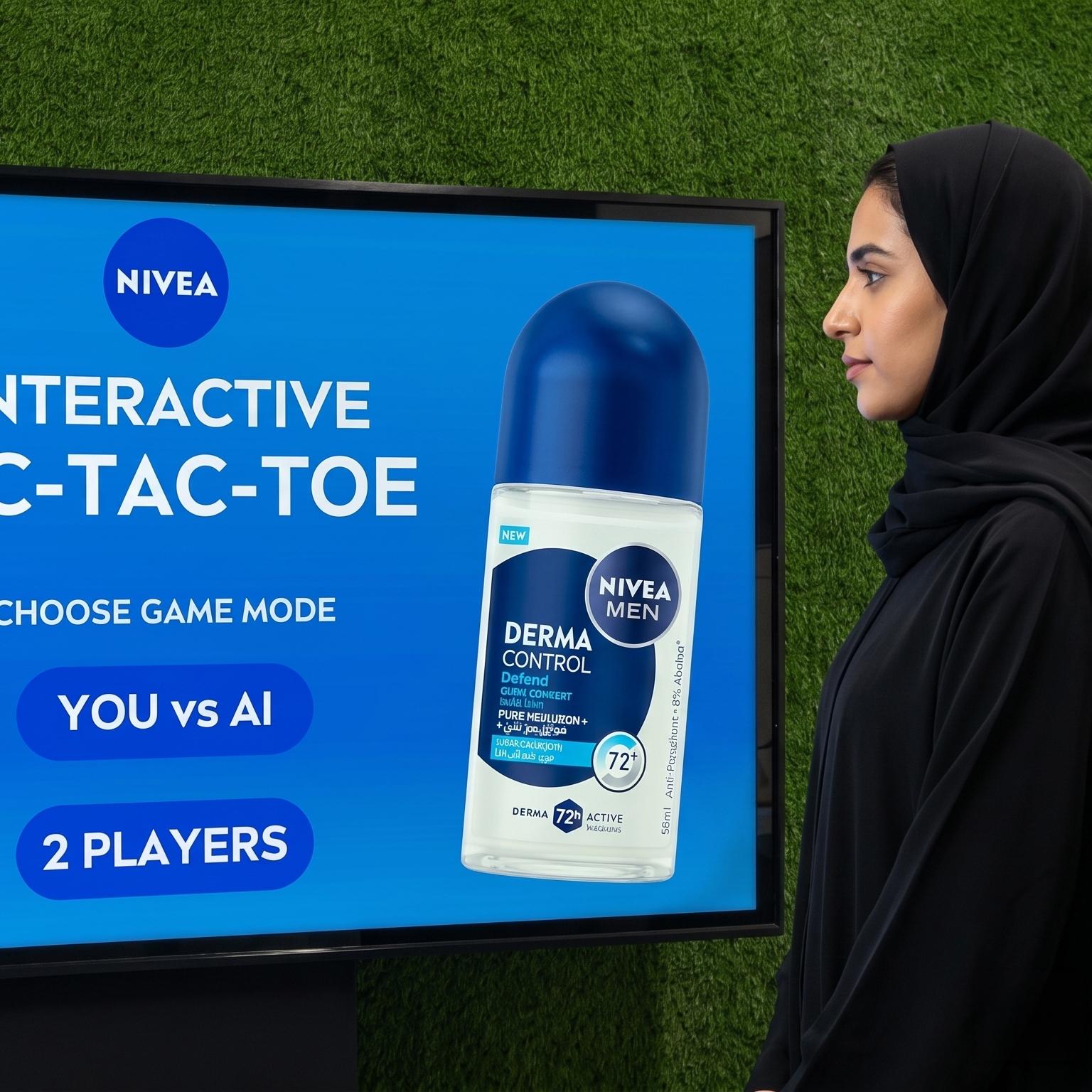 Interactive AI Tic-Tac-Toe game display for event brand activation in Dubai